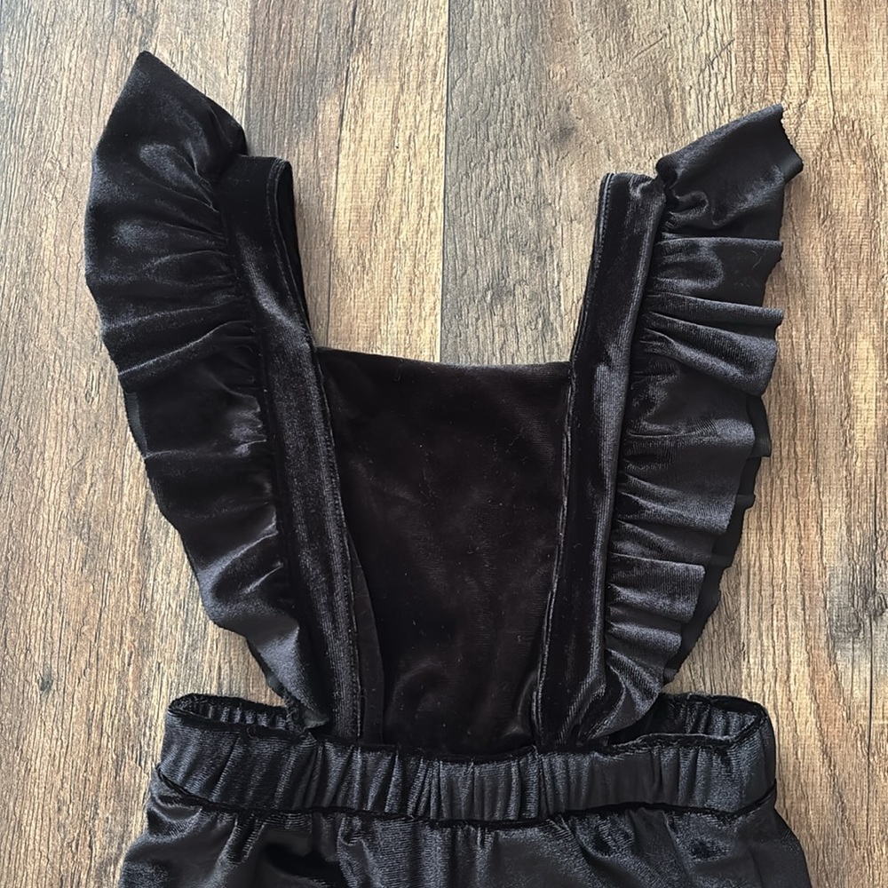 Zara Black Ruffle-Strap Velvet Jumpsuit - Picture 2 of 5